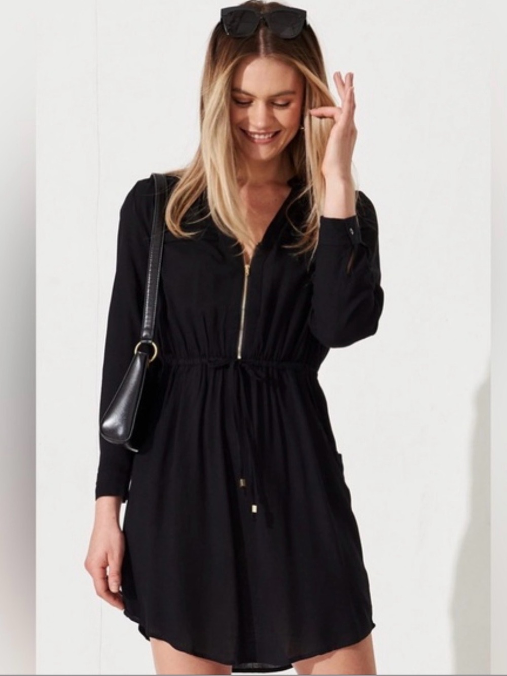 Dynamite Black Zip-Front Mini Dress